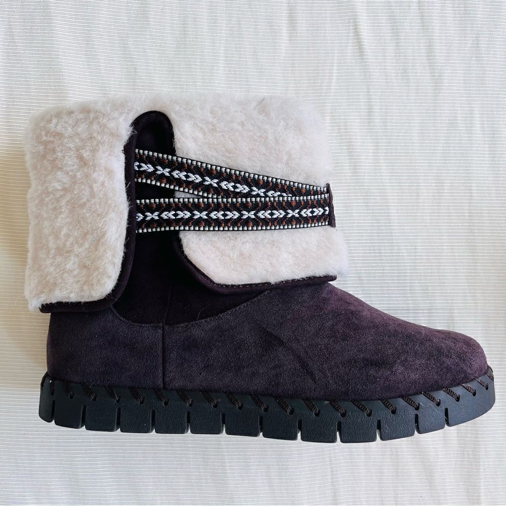 Muk Luks Womens Ankle Boots Faux Fur Wool Blend Suede Comfort Winter Flat 9.5